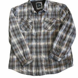 Prana Men's Gray and Brown Plaid Shirt